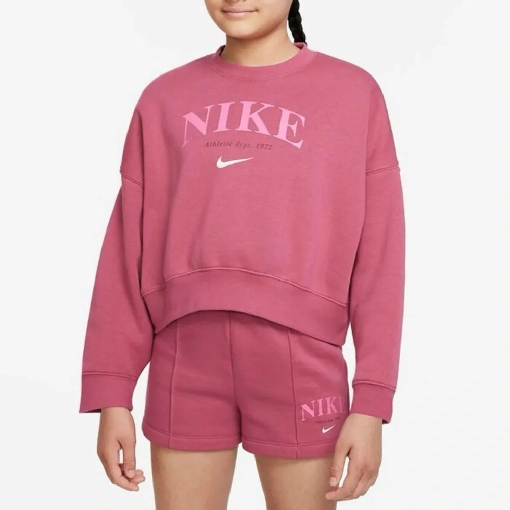 Nike Fleece Graphic Crew Athletic Pink Sweatshirt Girls Size XL Pullover